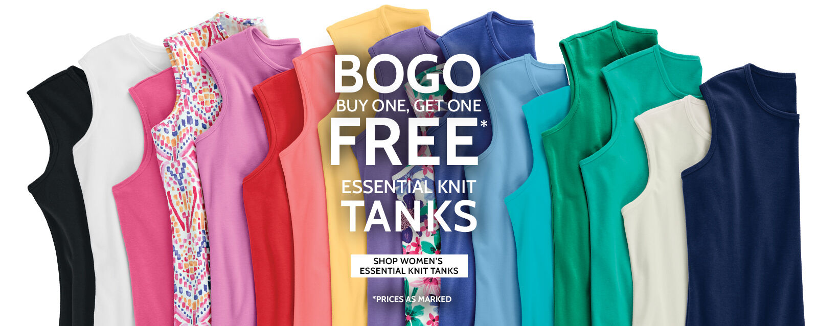 bogo buy one, get one free* essential knit tanks shop women's essential knit tanks *prices as marked