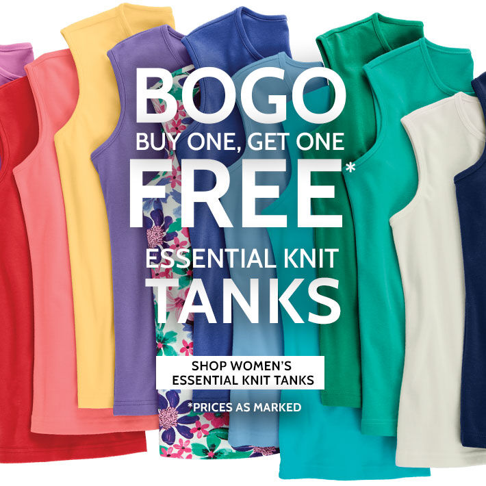 bogo buy one, get one free* essential knit tanks shop essential knit tanks *prices as marked