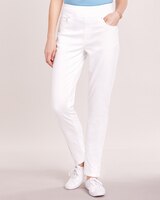 DenimEase Flat-Waist Pull-On Jeans - White