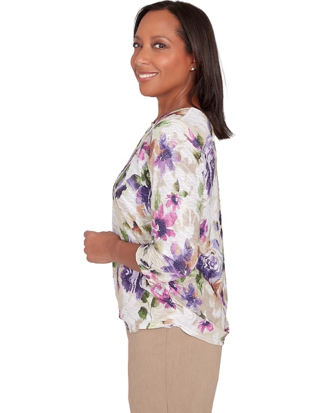 Alfred Dunner® Charm School Embellished Keyhole Floral Textured Top