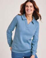 Fleece Polo Sweatshirt - Denim Heather