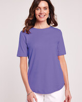 Essential Knit Elbow Sleeve Curved-Hem Tee - Dahlia Purple