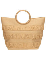 Leucadia- Womens Stiff Paper Tassled Shoulder Bag - Natural
