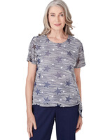 Alfred Dunner® All American Lined Space Dye Stars Tee with Side Tie - Navy
