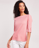 Three-Quarter Sleeve Criss-Cross Sailor Top - Shell Pink Stripe