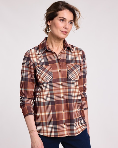 Knit Flannel Button Front Shirt