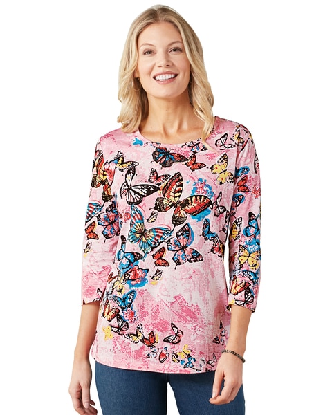 Haband Women’s 3/4-Sleeve Print Artista Knit Top