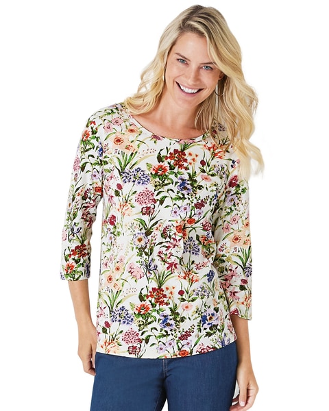 Haband Women’s 3/4-Sleeve Print Artista Knit Top