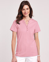 Essential Knit Short Sleeve Henley - Orchid Pink
