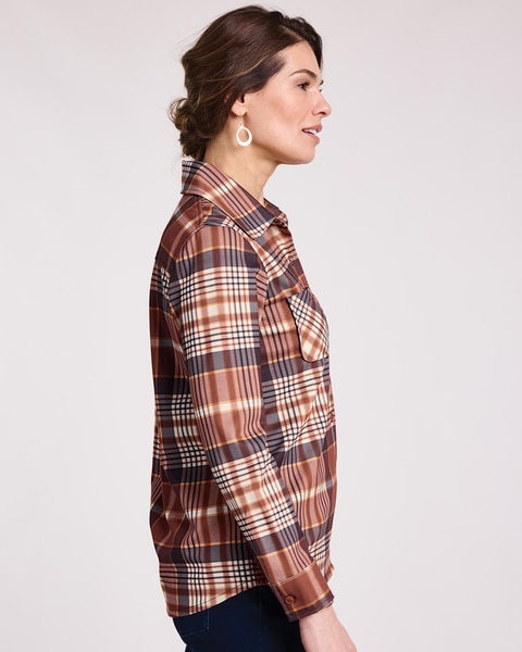 Knit Flannel Button Front Shirt