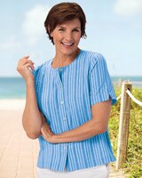 Seersucker Stripe Button Front Top - Bluebell