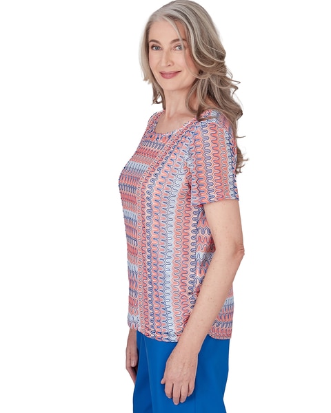 Alfred Dunner® Neptune Beach Textured Stripe Top with Side Ruching