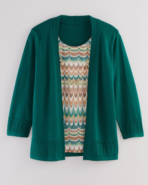 Alfred Dunner® Emerald Isle Biadere Texture Inner 2-in-1 Sweater