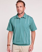 John Blair Piped Banded-Bottom Polo - Dusty Turquoise