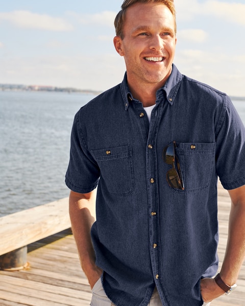 JohnBlairFlex Short-Sleeve Denim & Twill Shirt