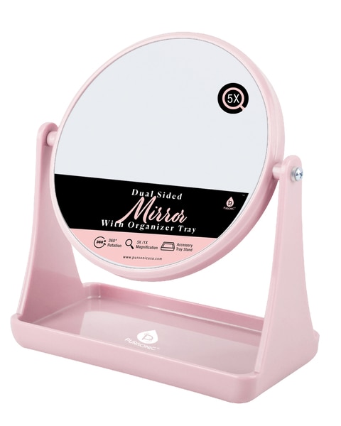 Dual Sided Vanity Mirror w/ Accessory Tray-5X magnification