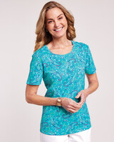 Essential Knit Short Sleeve Tee - Bright Turquoise Paisley