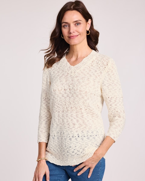 Textured Three-Quarter Sleeve Sweater