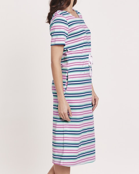 Essential Knit Stripe Drawstring Waist Dress