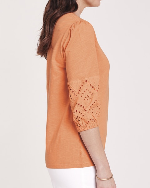 Eyelet Textured Slub Knit Top