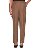 Alfred Dunner Classic Pull-On Textured Proportioned Straight Leg Pants - Taupe