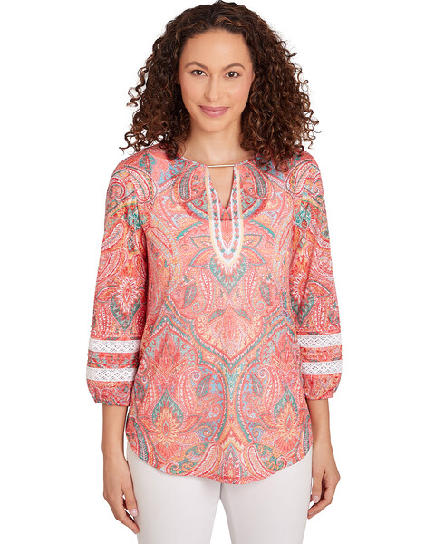 Ruby Rd® Tropical Splash Knit Paisley Top Lace