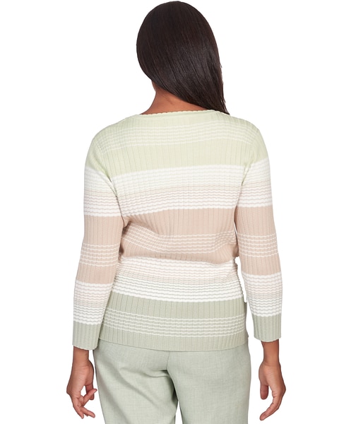 Alfred Dunner® English Garden Texture Stripe Crew Neck Sweater with Necklace