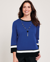 Alfred Dunner® Border Stripe with Necklace Sweater - Sapphire