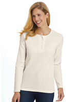 Long Sleeve Pointelle Henley Top - Ivory