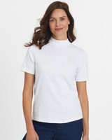 Essential Knit Short-Sleeve Mockneck Top - White