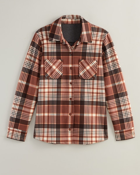 Knit Flannel Button Front Shirt