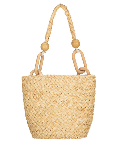 Easy Breezy - Woven Bucket Handbag With Wooden Handle