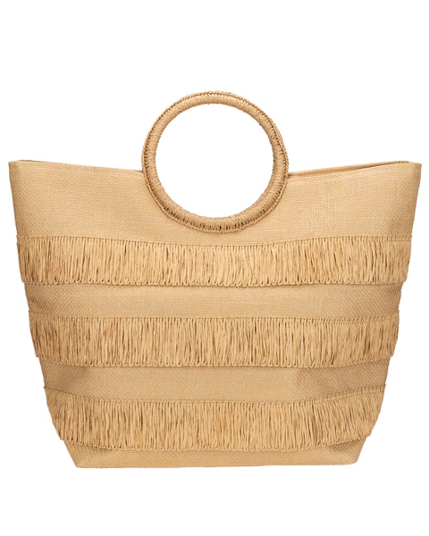 Leucadia- Womens Stiff Paper Tassled Shoulder Bag