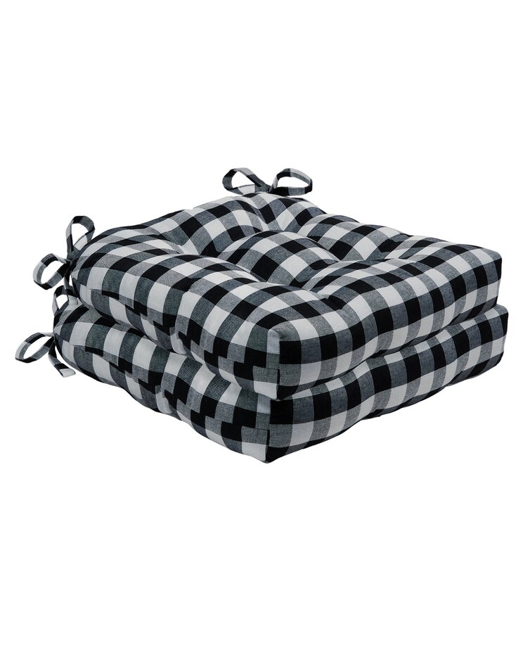 Black Buffalo Check Wicker Seat Cushions, Set of 2