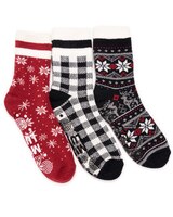 MUK LUKS Women's 3 Pair Pack 2 Layer Ankle Socks - Red/Ebony