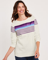 Boat Neck Fleece Sweatshirt - Winter White Stripe