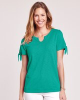 Slub Knit Tie Sleeve Top - Sea Green