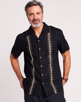 John Blair® Linen Blend Embroidered Shirt - Black Palm