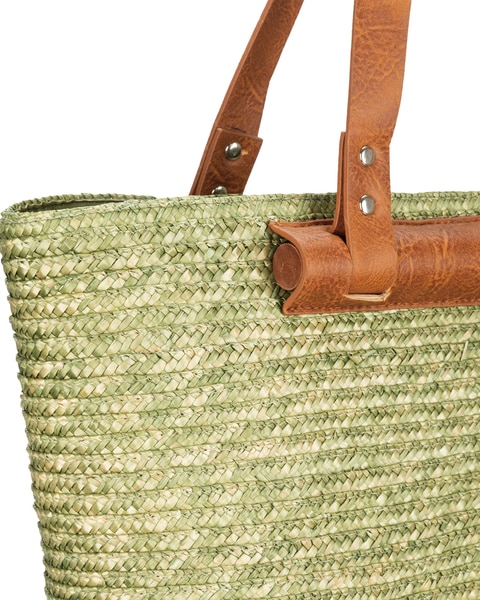 Daydreamer - Wheat Straw Tote With Leather Handles