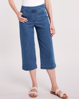 DenimEase™ Flat-Waist Wide Leg Crop Jeans - Medium Wash