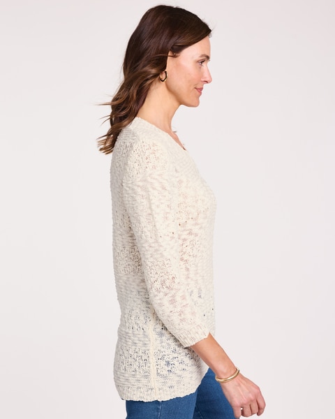 Textured Three-Quarter Sleeve Sweater