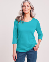 Essential Knit Three-Quarter Sleeve Tee - Bright Turquoise