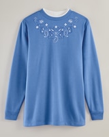 Better-Than-Basic Embroidered Tunic Sweatshirt - Blue/Paisley Yoke