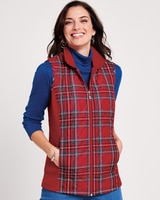 Diamond Quilted Zip-Front Vest - Tango Red Plaid