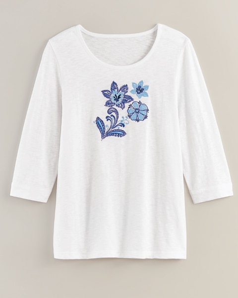 Slub Knit Embroidered Top