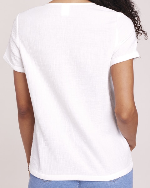 Gauze Short Sleeve Popover Top