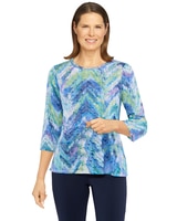 Alfred Dunner® Moody Blues Ikat Chevron 3/4 Sleeve Top - Multi