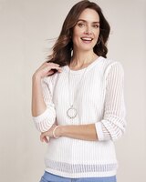 Open Stitch Long Sleeve Sweater - White