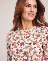 Print Long Sleeve Pointelle Henley Top