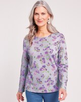 Essential Knit Long Sleeve Tee - Gray Mist Primrose Floral